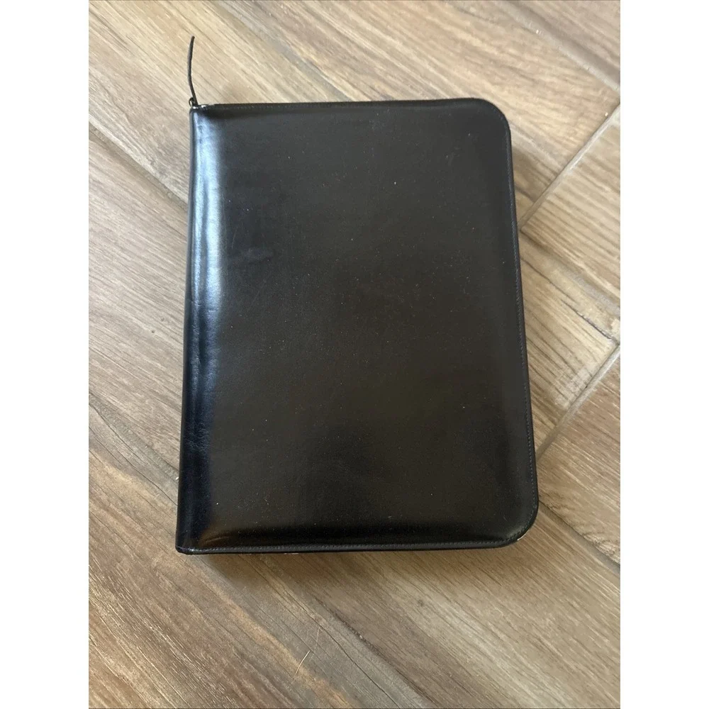 Vintage Black Leather Trim Lg Gold Zipper Portfolio Notepad Planner Portuguese?